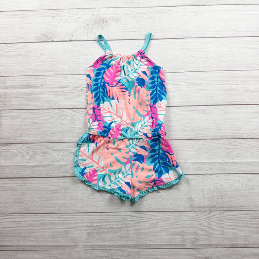 Okie Dokie Tropical Print Girls Romper Cotton Blend Sleeveless One Piece 5T