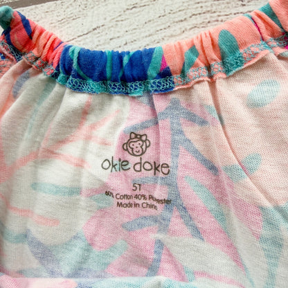 Okie Dokie Tropical Print Girls Romper Cotton Blend Sleeveless One Piece 5T