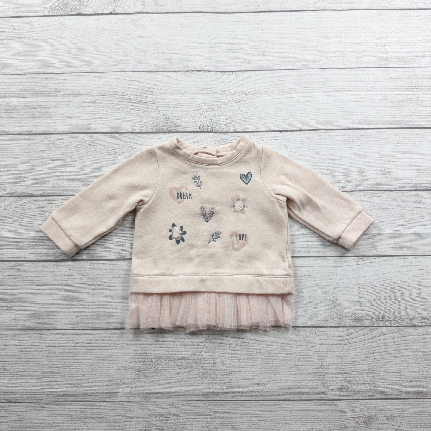 Kyle & Deena Baby Girl Sweatshirt Top Tulle Hem Dream Love 6-9 Months