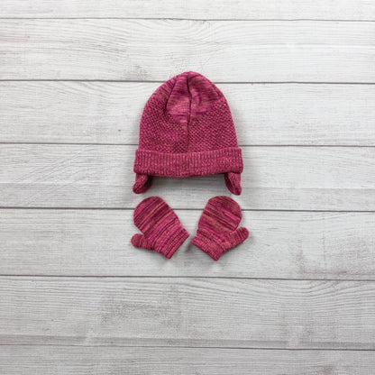 Nike Toddler Knit Hat & Mittens Set Pink Marled Swoosh Winter Beanie Gloves