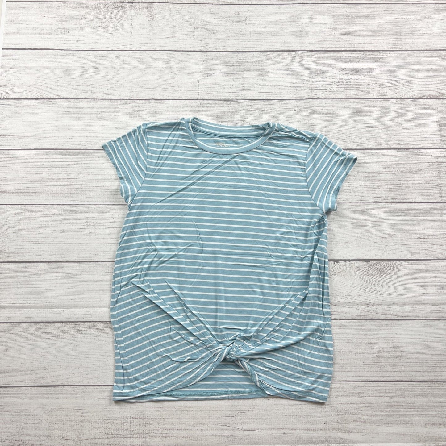 Rumi + Ryder Girls Blue White Striped Short Sleeve Twist Front Top Size L 16