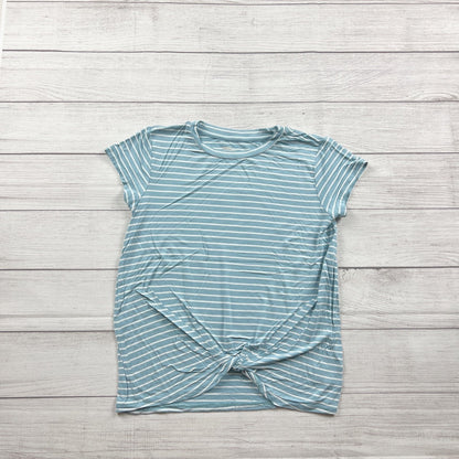 Rumi + Ryder Girls Blue White Striped Short Sleeve Twist Front Top Size L 16