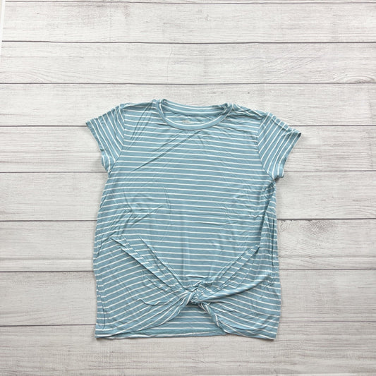 Rumi + Ryder Girls Blue White Striped Short Sleeve Twist Front Top Size L 16