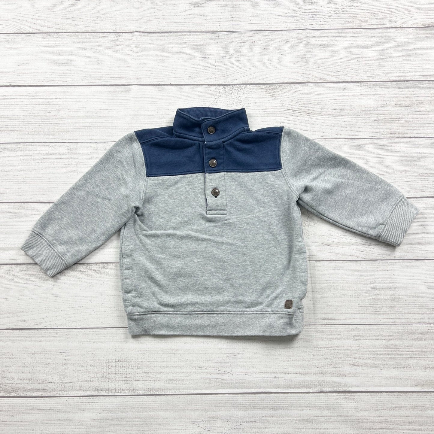 Janie and Jack Toddler Boys Pullover Sweatshirt Colorblock Mock Neck Button 3T