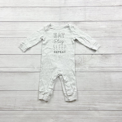 Carter's Baby Grey "Eat Play Sleep Repeat" Long Sleeve Romper 3-6 Months