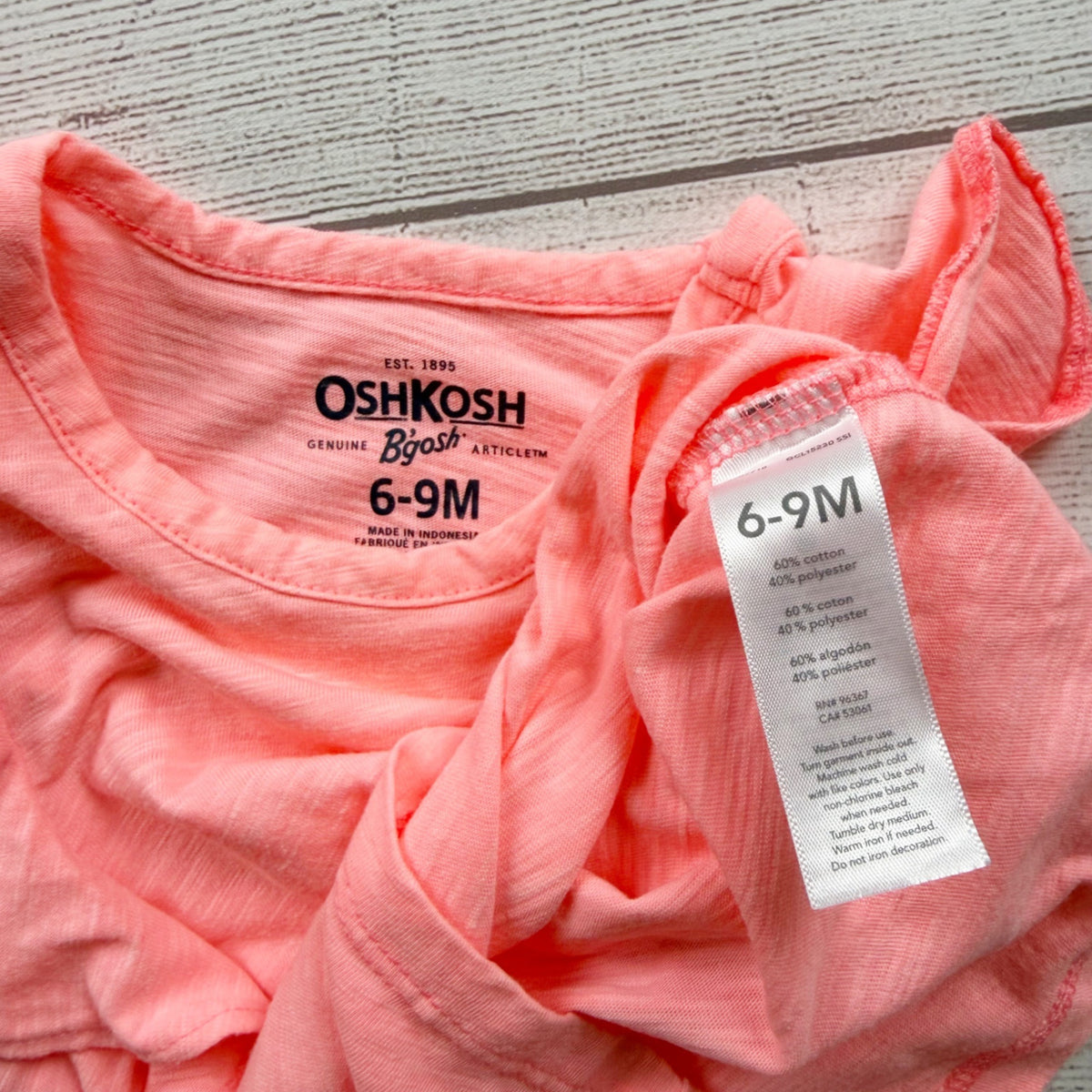 OshKosh Bgosh Pink Ruffled Tank Top Soft Cotton Blend Sleeveless 6-9 Months