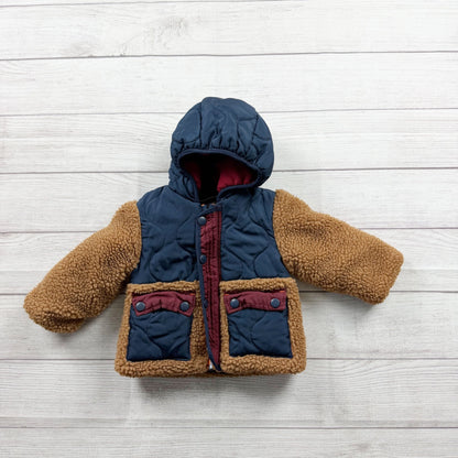 Rothschild Baby Hooded Winter Jacket Navy Blue Tan Sherpa Coat Fleece Lined