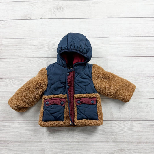 Rothschild Baby Hooded Winter Jacket Navy Blue Tan Sherpa Coat Fleece Lined