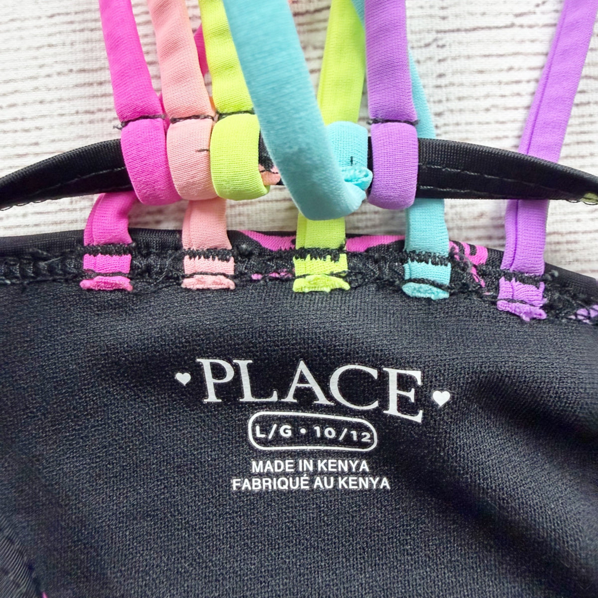 Children's Place Girls One Piece Swimsuit Neon Unicorn Rainbow Print L 10-12