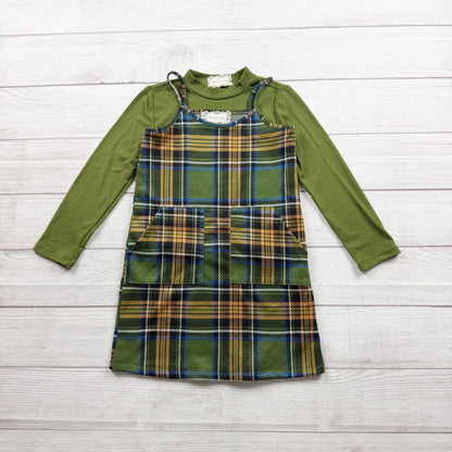 Btween Girls Green Plaid Jumper Dress Long Sleeve Top 6