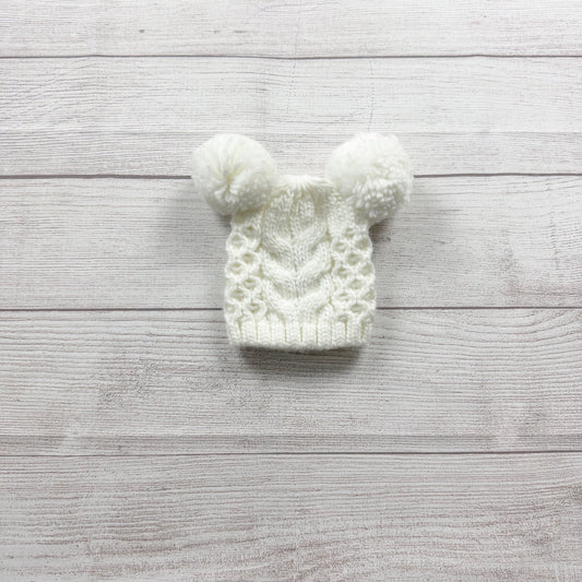 Toby Newborn Double Pom Cable Knit Hat Ivory 0-6 Months