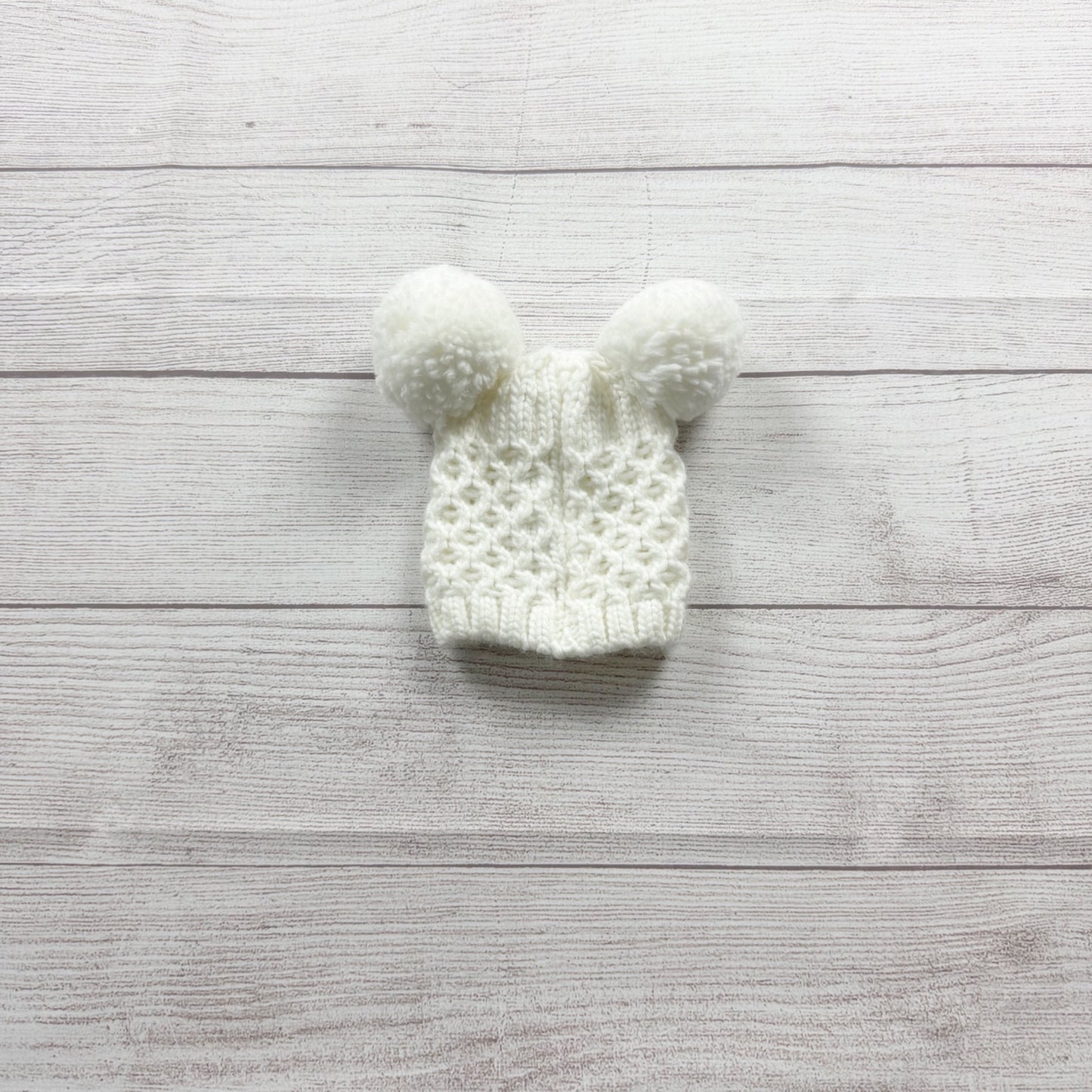 Toby Newborn Double Pom Cable Knit Hat Ivory 0-6 Months