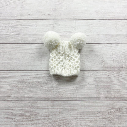 Toby Newborn Double Pom Cable Knit Hat Ivory 0-6 Months