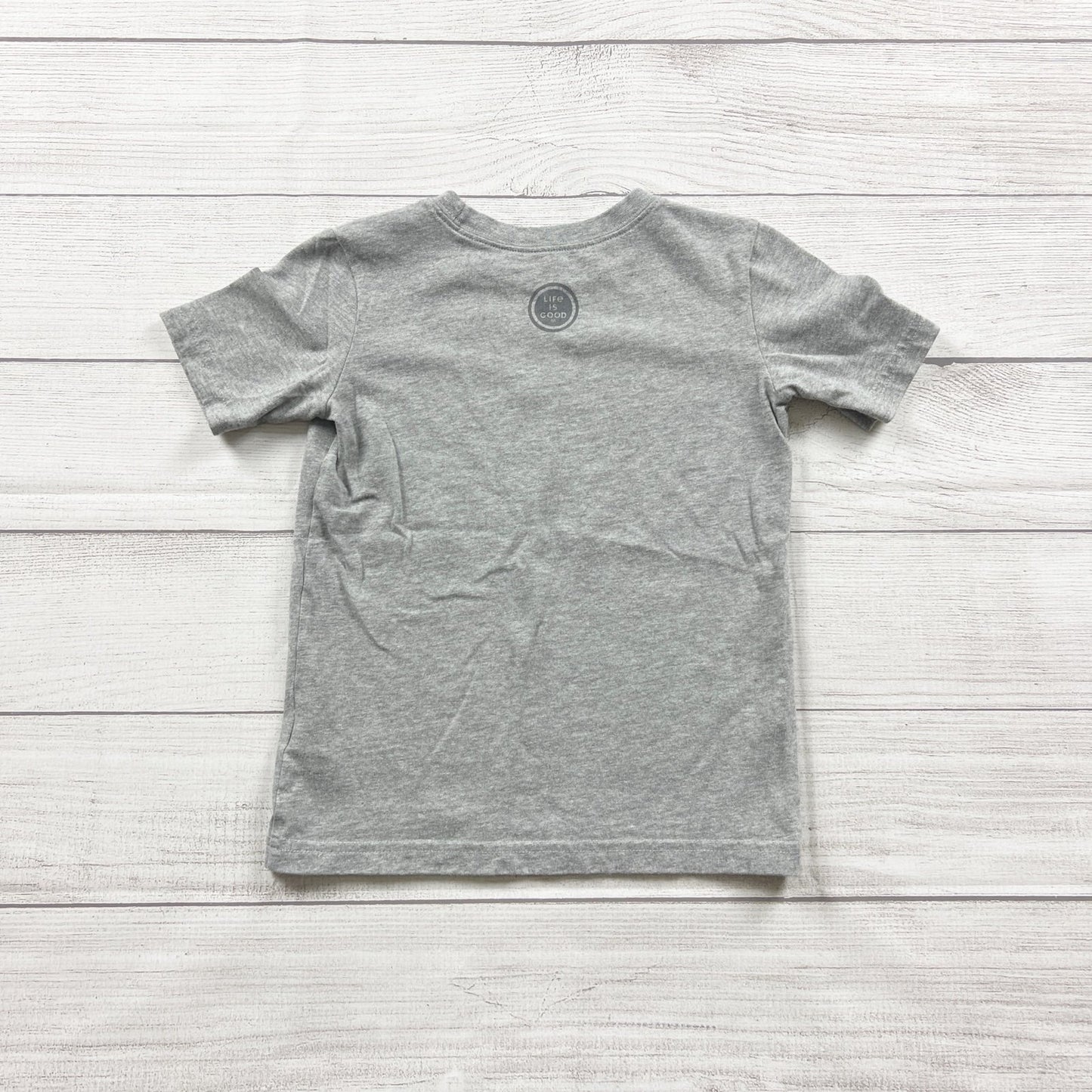 Life is Good Kids T-Shirt Gray Graphic Tee Superhero Dog XS 5-6