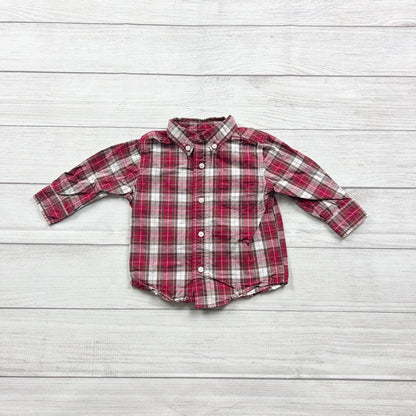 Gymboree Baby Boys Plaid Button Up Shirt Long Sleeve Collared Red 12-18 Months
