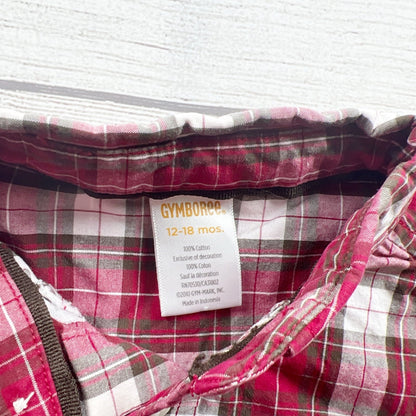 Gymboree Baby Boys Plaid Button Up Shirt Long Sleeve Collared Red 12-18 Months