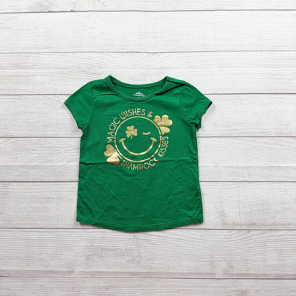 St. Patrick’s Day Girls Green Graphic T-Shirt Magic Wishes Shamrock Kisses 4T