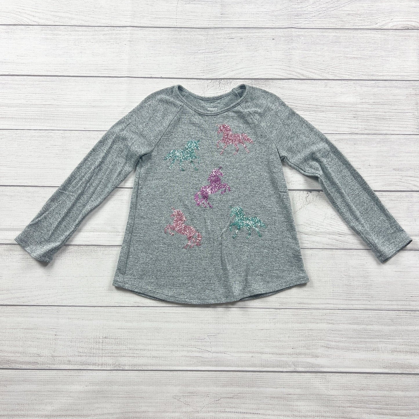 Sonoma Girls Long Sleeve Shirt Gray Glitter Unicorn Print Raglan Top 5