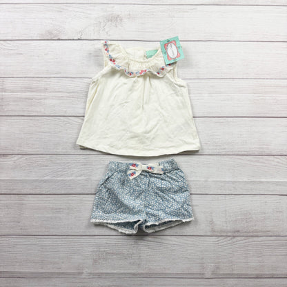 Chelsea’s Corner 2 Piece Outfit Embroidered Top Floral Shorts NWT 9-12 Months