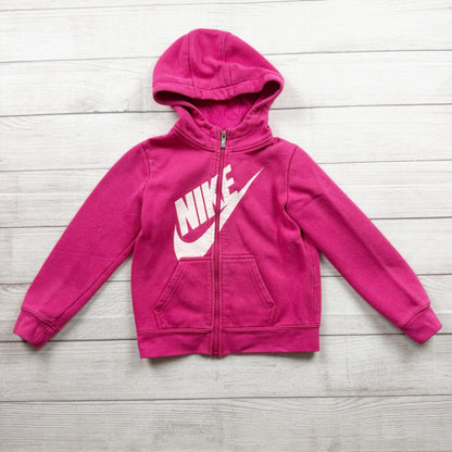 Nike Kids Logo Full Zip Hoodie Pink Fleece Lined Warm Cotton Blend 7