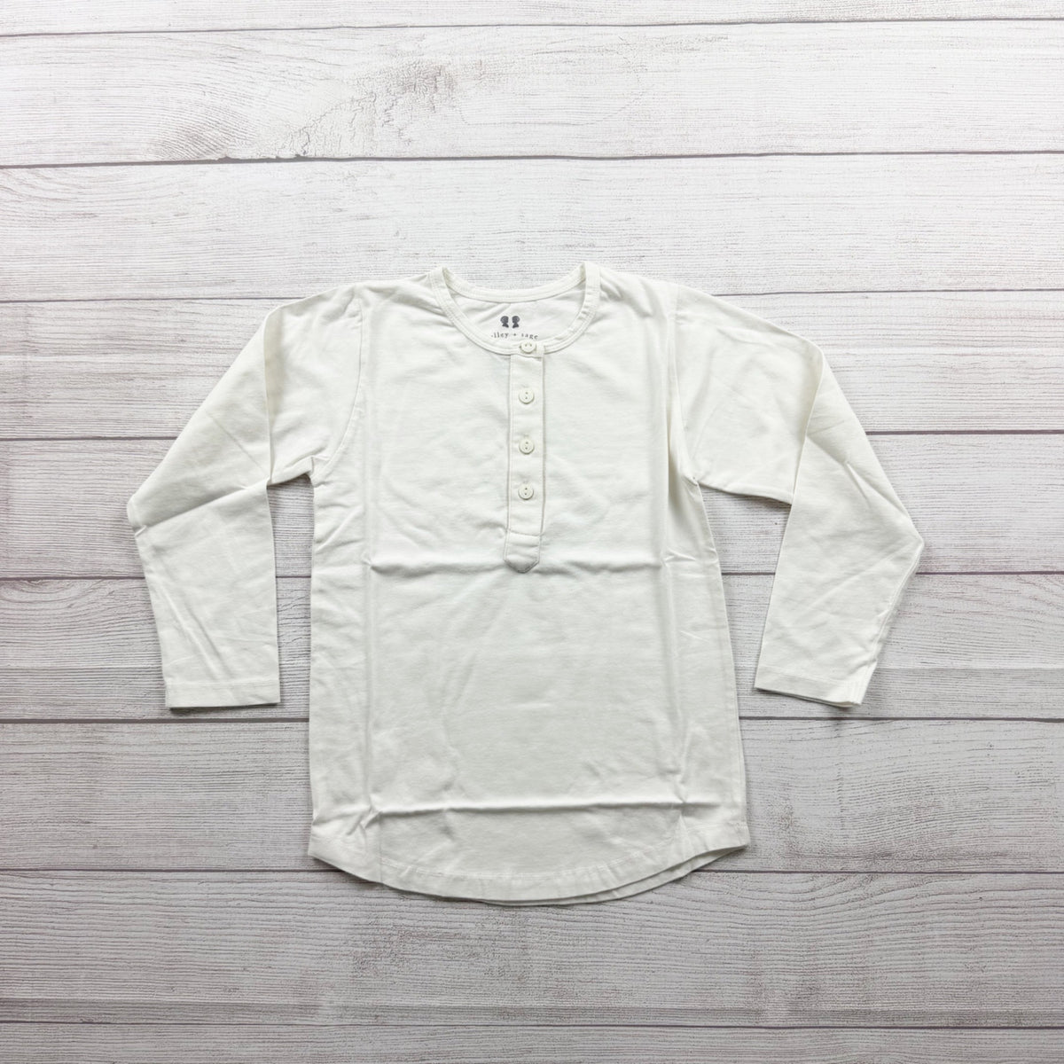 Holley + Sage Kids Organic Cotton White Long Sleeve Henley Shirt NIP 6