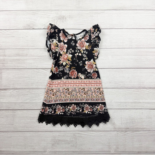 Rare Editions Toddler Girls Floral Dress Ruffle Sleeves Crochet Hem 3T