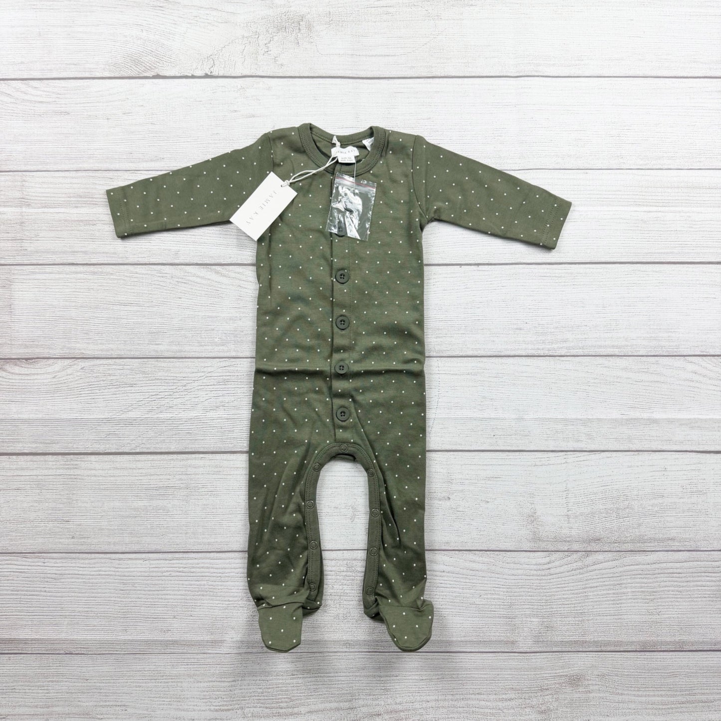 Jamie Kay Baby Footed Sleeper Polka Dot Button NWT 3-6 Months