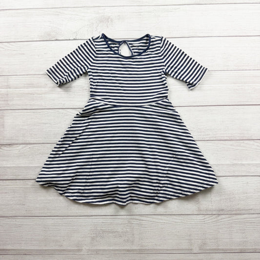 Old Navy Girls Navy White Striped Cotton Skater Dress Keyhole Back XS 5
