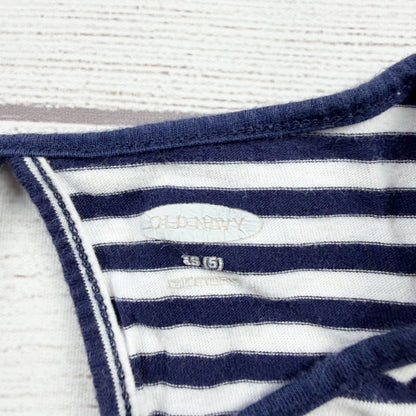 Old Navy Girls Navy White Striped Cotton Skater Dress Keyhole Back XS 5