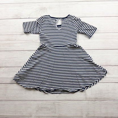 Old Navy Girls Navy White Striped Cotton Skater Dress Keyhole Back XS 5