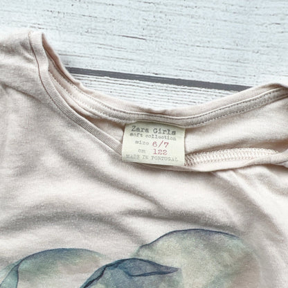 Zara Girls Long Sleeve Graphic Tee Flower Print Shirt 6-7
