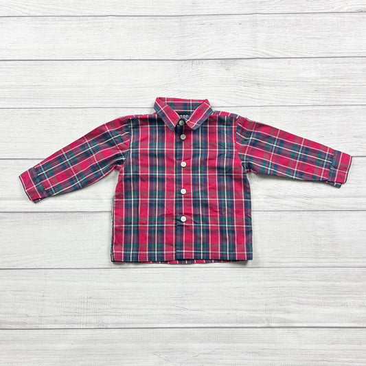 Izod Plaid Button Down Long Sleeve Shirt Red Green Plaid 9-12 Months