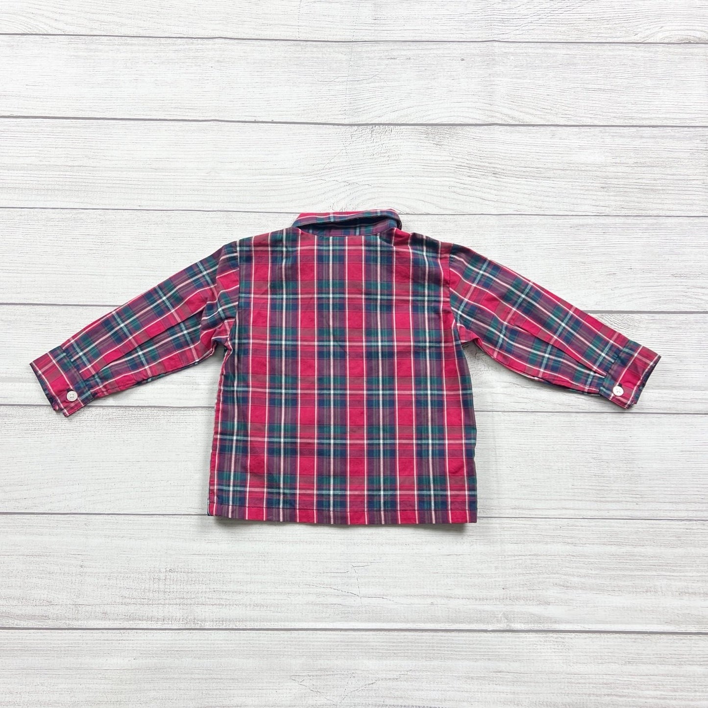 Izod Plaid Button Down Long Sleeve Shirt Red Green Plaid 9-12 Months