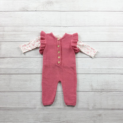 Charlotte & Star Baby Girl Knit Romper Set Ruffle Sleeve Floral Top 3-6 Months