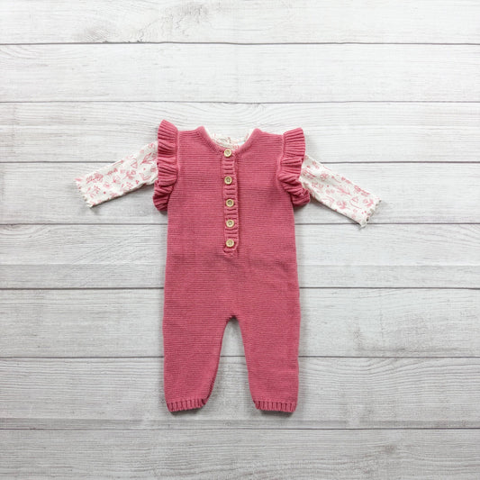 Charlotte & Star Baby Girl Knit Romper Set Ruffle Sleeve Floral Top 3-6 Months
