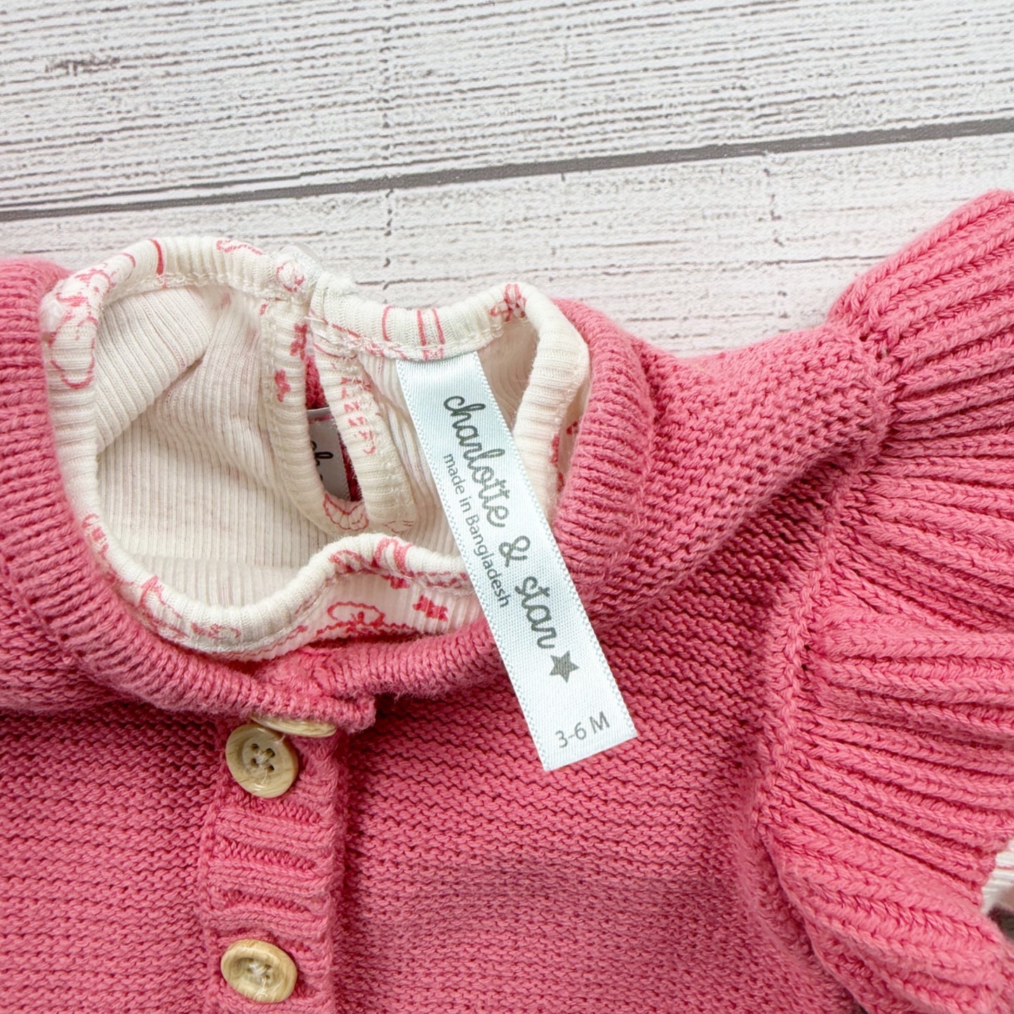 Charlotte & Star Baby Girl Knit Romper Set Ruffle Sleeve Floral Top 3-6 Months