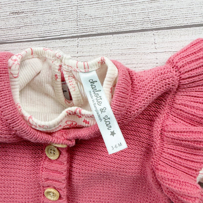 Charlotte & Star Baby Girl Knit Romper Set Ruffle Sleeve Floral Top 3-6 Months