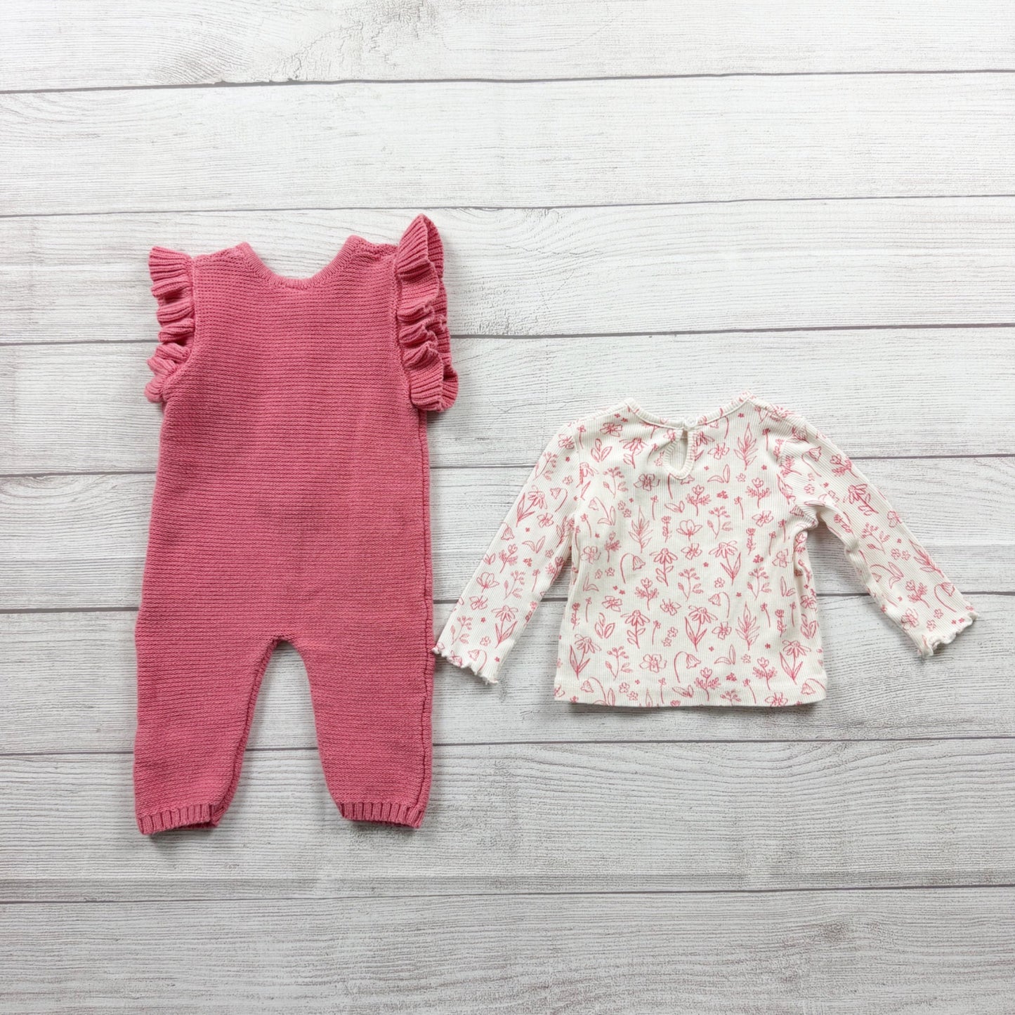 Charlotte & Star Baby Girl Knit Romper Set Ruffle Sleeve Floral Top 3-6 Months