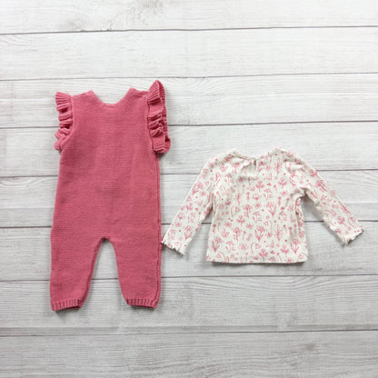 Charlotte & Star Baby Girl Knit Romper Set Ruffle Sleeve Floral Top 3-6 Months