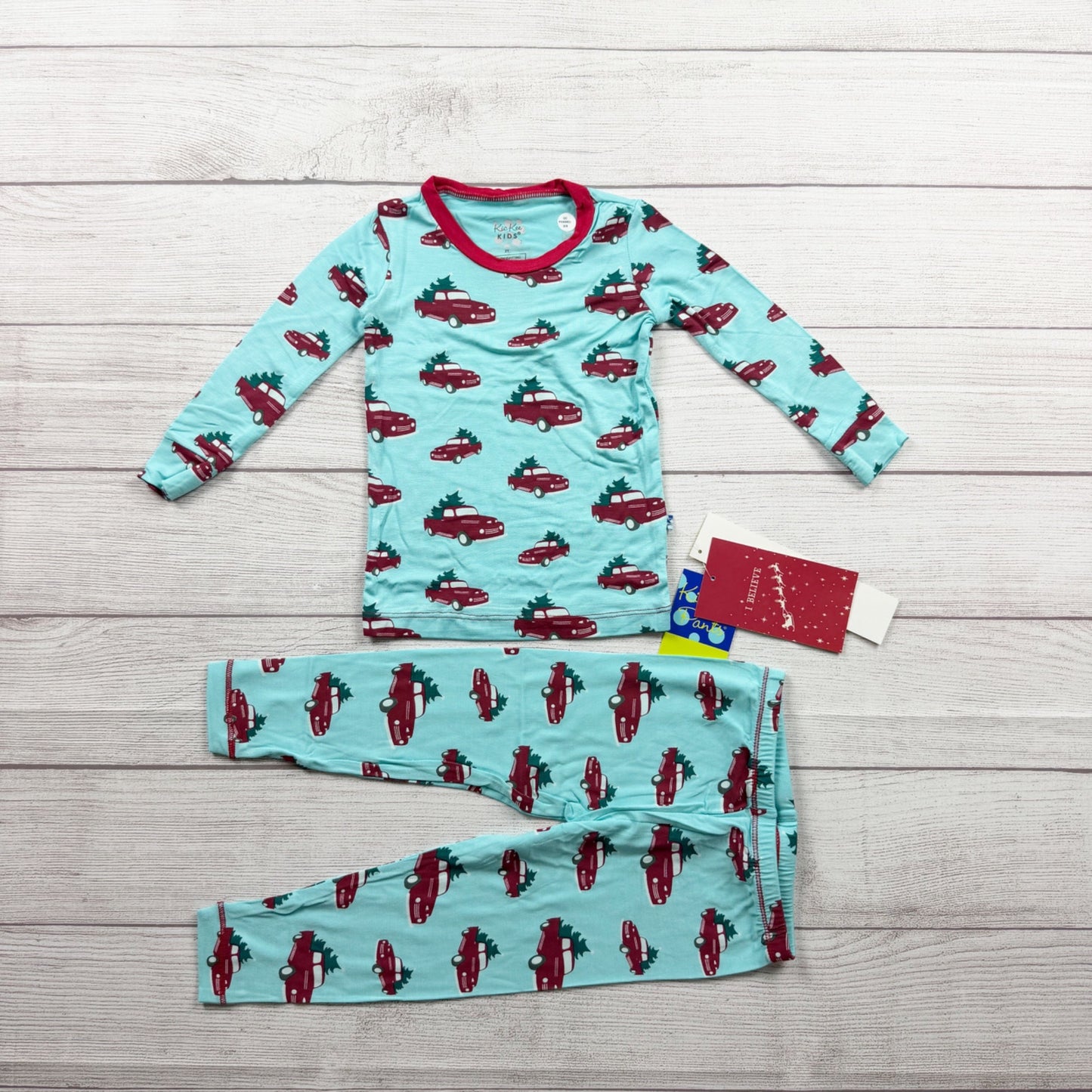 Kickee Pants Kids Christmas Pajama Set Red Car Tree Print Bamboo NWT 2T