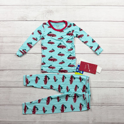 Kickee Pants Kids Christmas Pajama Set Red Car Tree Print Bamboo NWT 2T