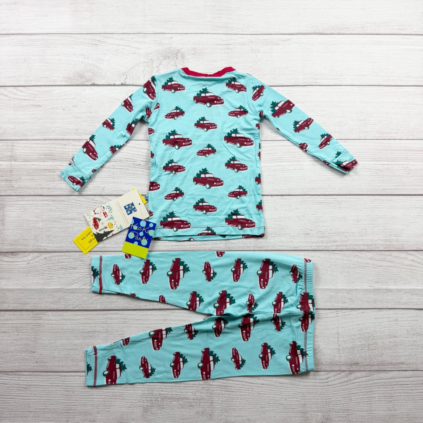 Kickee Pants Kids Christmas Pajama Set Red Car Tree Print Bamboo NWT 2T