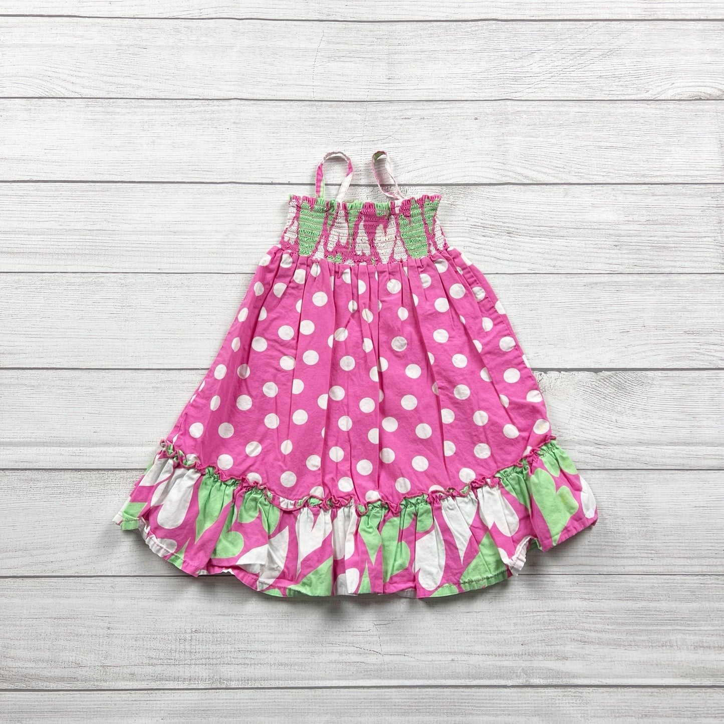 Hanna Andersson Girls Dress Polka Dot Heart Smocked Sundress 4