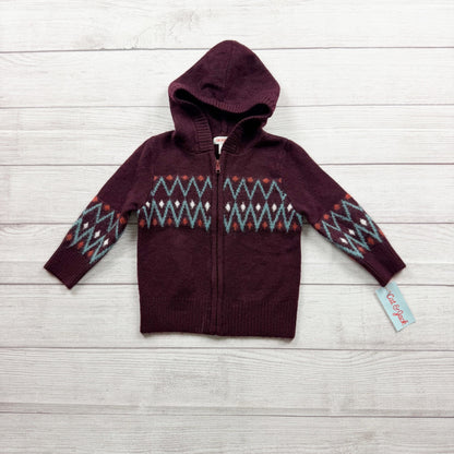 Cat & Jack Burgundy Hooded Zip Sweater Kids Diamond Pattern Acrylic Blend NWT 2T
