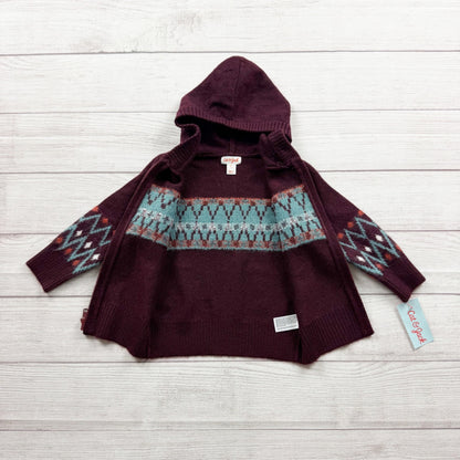 Cat & Jack Burgundy Hooded Zip Sweater Kids Diamond Pattern Acrylic Blend NWT 2T