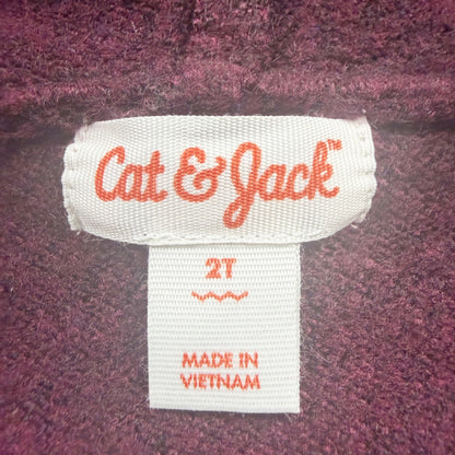 Cat & Jack Burgundy Hooded Zip Sweater Kids Diamond Pattern Acrylic Blend NWT 2T