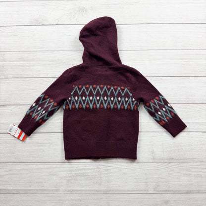 Cat & Jack Burgundy Hooded Zip Sweater Kids Diamond Pattern Acrylic Blend NWT 2T