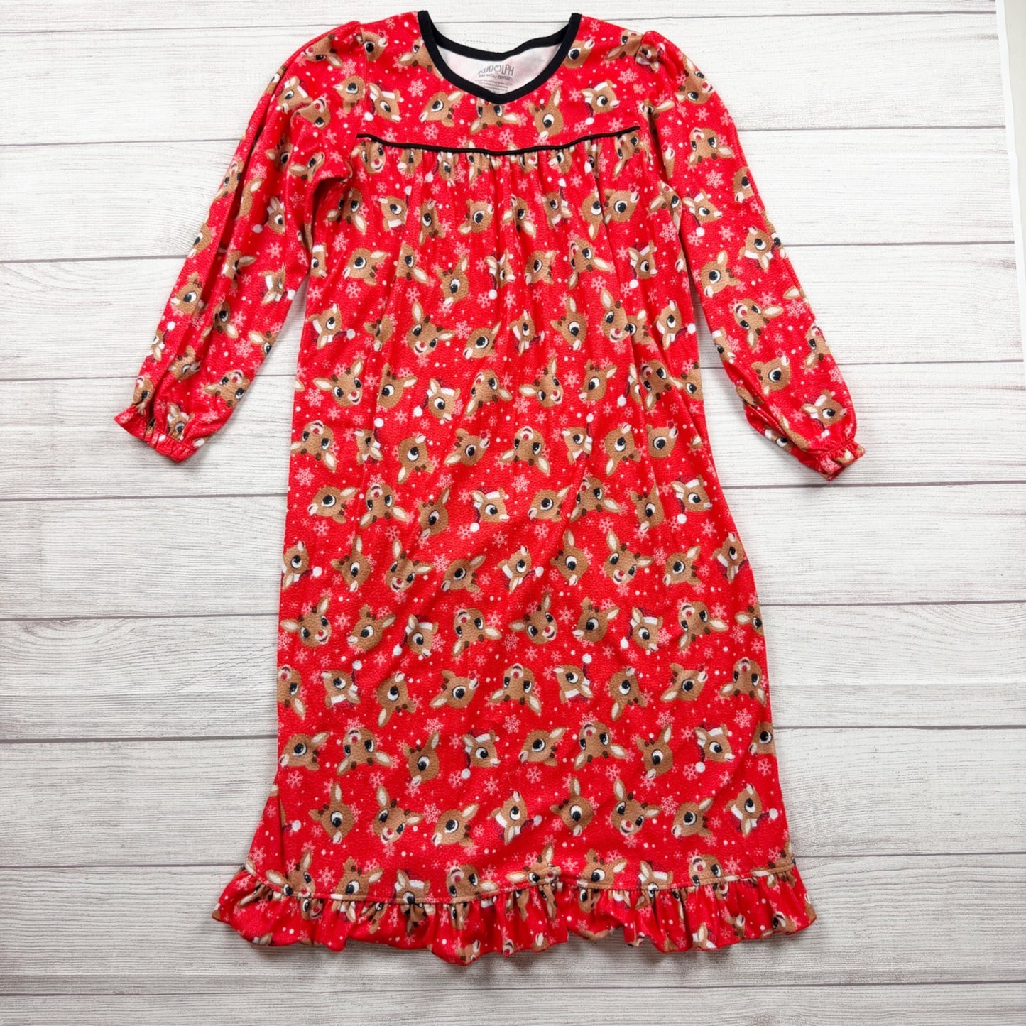 Rudolph Red Nosed Reindeer Girls Christmas Nightgown Long Sleeve Ruffl – Thrifty Threads Kids