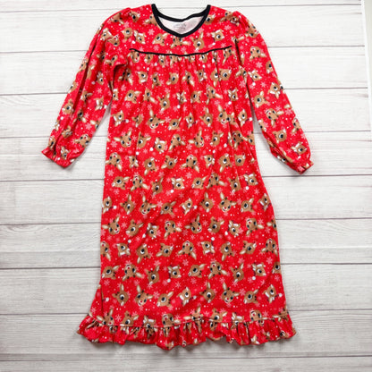 Rudolph Red Nosed Reindeer Girls Christmas Nightgown Long Sleeve Ruffle M 7-8