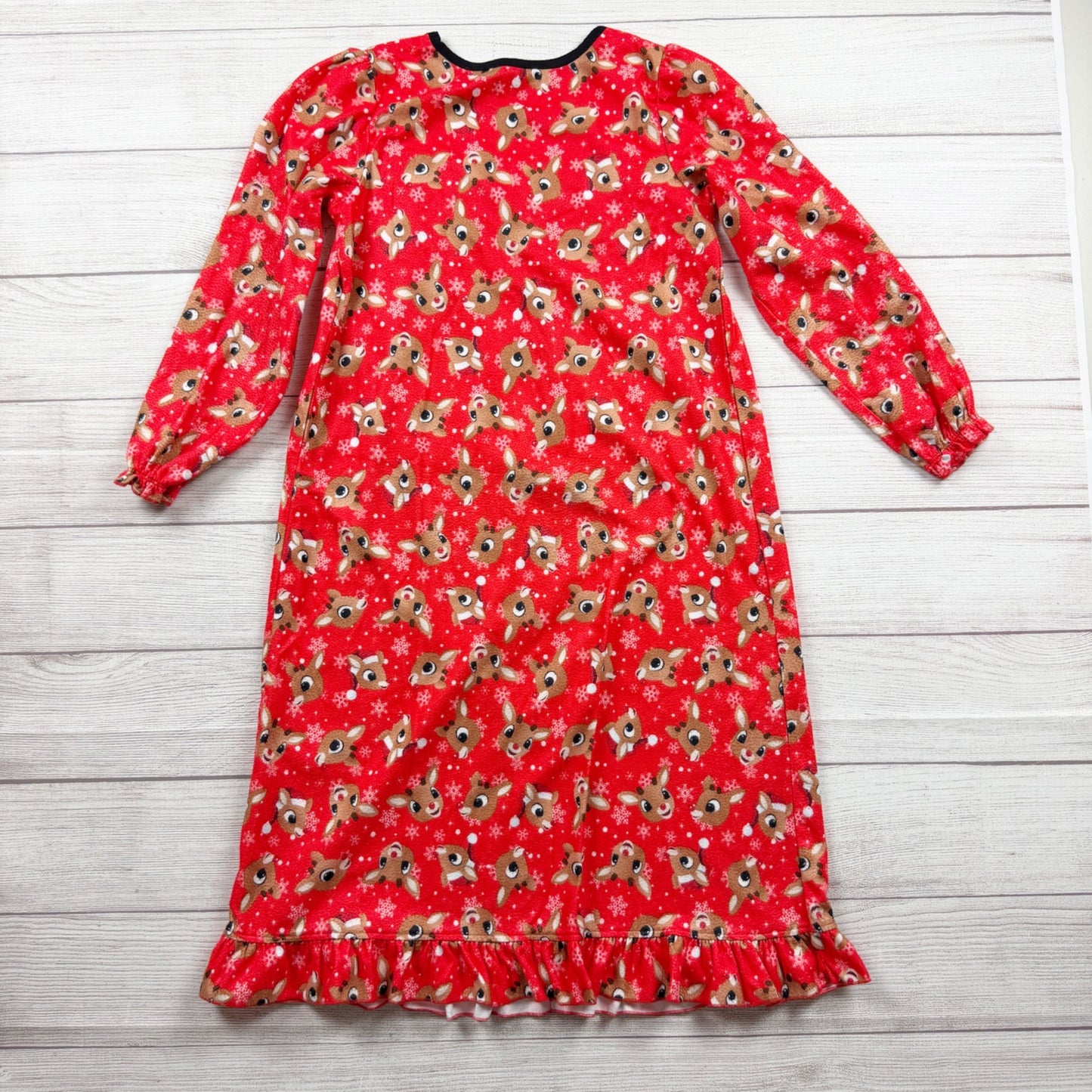 Rudolph Red Nosed Reindeer Girls Christmas Nightgown Long Sleeve Ruffle M 7-8